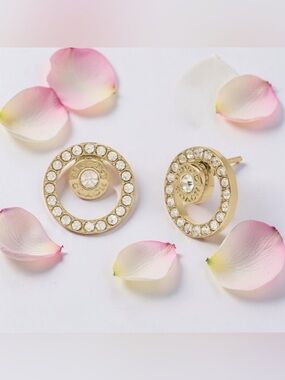 Coach Rose Gold Crystal Crescent Earrings